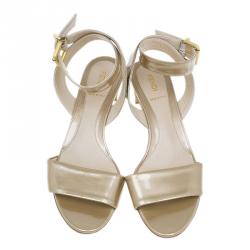 Pre Owned Fendi Gold Leather Ankle Wrap Sandals Size 38.5