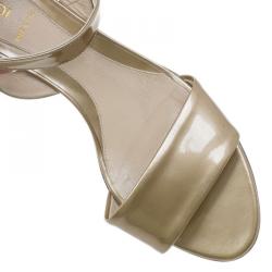 Pre Owned Fendi Gold Leather Ankle Wrap Sandals Size 38.5