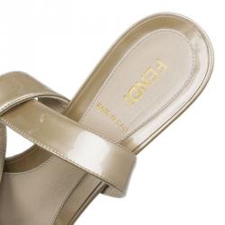 Pre Owned Fendi Gold Leather Ankle Wrap Sandals Size 38.5