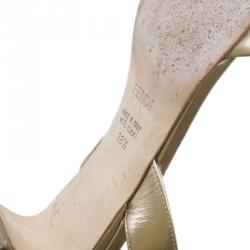 Pre Owned Fendi Gold Leather Ankle Wrap Sandals Size 38.5