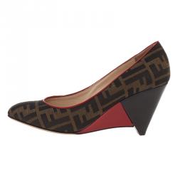 Pre Owned Fendi Zucca Canvas Wedge Pumps Size 40