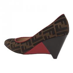 Pre Owned Fendi Zucca Canvas Wedge Pumps Size 40
