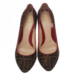 Pre Owned Fendi Zucca Canvas Wedge Pumps Size 40