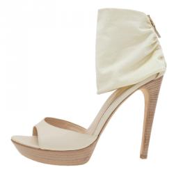 Pre Owned Fendi White Satin Ankle Strap Sandals Size 40