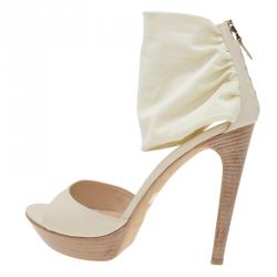 Pre Owned Fendi White Satin Ankle Strap Sandals Size 40