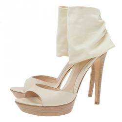 Pre Owned Fendi White Satin Ankle Strap Sandals Size 40