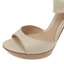 Pre Owned Fendi White Satin Ankle Strap Sandals Size 40