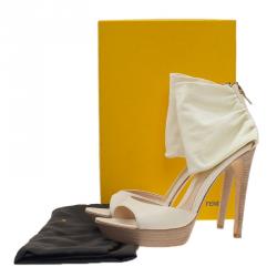 Pre Owned Fendi White Satin Ankle Strap Sandals Size 40