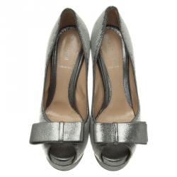 Pre Owned Fendi Two Tone Sequin Leather Bow Detail Peep Toe Platform Pumps Size 36
