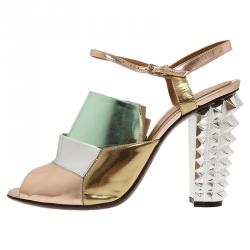 Pre Owned Fendi Runway Mirrored Leather Spike Heel Sandals Size 40 