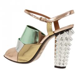 Pre Owned Fendi Runway Mirrored Leather Spike Heel Sandals Size 40 