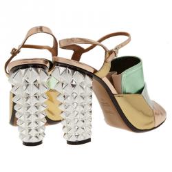 Pre Owned Fendi Runway Mirrored Leather Spike Heel Sandals Size 40 