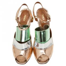 Pre Owned Fendi Runway Mirrored Leather Spike Heel Sandals Size 40 