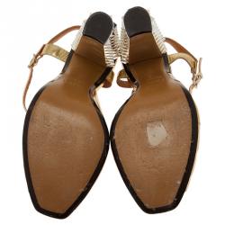 Pre Owned Fendi Runway Mirrored Leather Spike Heel Sandals Size 40 