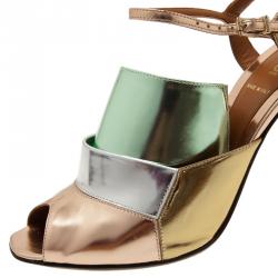 Pre Owned Fendi Runway Mirrored Leather Spike Heel Sandals Size 40 