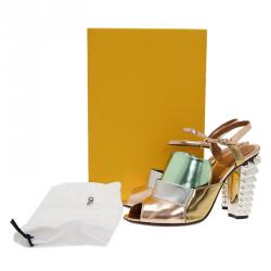 Pre Owned Fendi Runway Mirrored Leather Spike Heel Sandals Size 40 