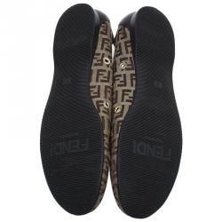 Pre Owned Fendi Brown Zucchino Canvas Grommet Detail Ballet Flats Size 38