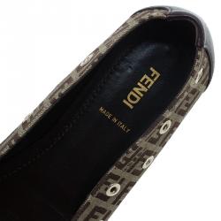 Pre Owned Fendi Brown Zucchino Canvas Grommet Detail Ballet Flats Size 38