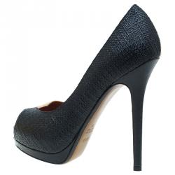 Pre Owned Fendi Tri Color Raffia and Snakeskin Embossed Fendista Peep Toe Platform Pumps Size 39