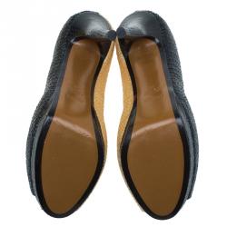 Pre Owned Fendi Tri Color Raffia and Snakeskin Embossed Fendista Peep Toe Platform Pumps Size 39