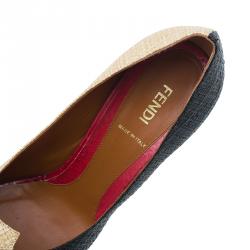 Pre Owned Fendi Tri Color Raffia and Snakeskin Embossed Fendista Peep Toe Platform Pumps Size 39