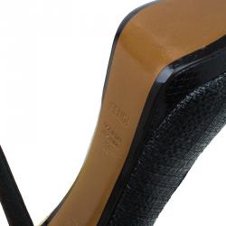 Pre Owned Fendi Tri Color Raffia and Snakeskin Embossed Fendista Peep Toe Platform Pumps Size 39