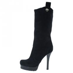 Pre Owned Fendi Black Suede Midcalf Boots Size 37.5