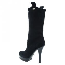 Pre Owned Fendi Black Suede Midcalf Boots Size 37.5