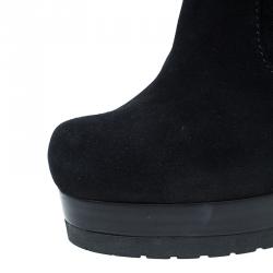 Pre Owned Fendi Black Suede Midcalf Boots Size 37.5