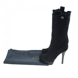 Pre Owned Fendi Black Suede Midcalf Boots Size 37.5
