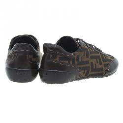 Pre Owned Fendi Tobacco Zucca Canvas and Leather Sneakers Size 36