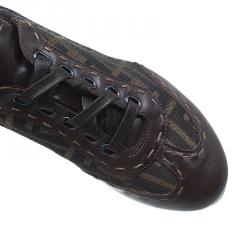 Pre Owned Fendi Tobacco Zucca Canvas and Leather Sneakers Size 36