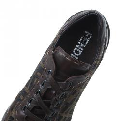 Pre Owned Fendi Tobacco Zucca Canvas and Leather Sneakers Size 36