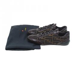 Pre Owned Fendi Tobacco Zucca Canvas and Leather Sneakers Size 36