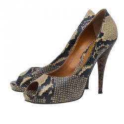 Pre Owned Fendi Brown Python Peep Toe Platform Pumps Size 39