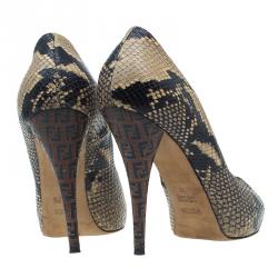Pre Owned Fendi Brown Python Peep Toe Platform Pumps Size 39
