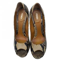 Pre Owned Fendi Brown Python Peep Toe Platform Pumps Size 39