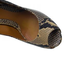 Pre Owned Fendi Brown Python Peep Toe Platform Pumps Size 39