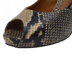 Pre Owned Fendi Brown Python Peep Toe Platform Pumps Size 39