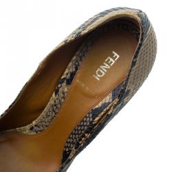 Pre Owned Fendi Brown Python Peep Toe Platform Pumps Size 39
