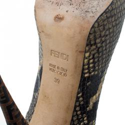 Pre Owned Fendi Brown Python Peep Toe Platform Pumps Size 39