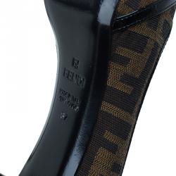 Pre Owned Fendi Tobacco Zucca Canvas and Leather Cutout Almond Toe Platform Pumps Size 37