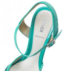 Pre Owned Fendi Turquoise Python Embossed Slingback Platform Sandals Size 39