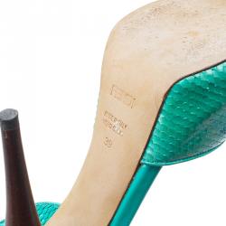 Pre Owned Fendi Turquoise Python Embossed Slingback Platform Sandals Size 39