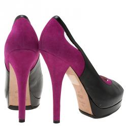 Pre Owned Fendi Black Leather and Purple Suede Cutout Peep Toe Platform Pumps Size 39