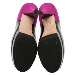 Pre Owned Fendi Black Leather and Purple Suede Cutout Peep Toe Platform Pumps Size 39