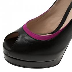 Pre Owned Fendi Black Leather and Purple Suede Cutout Peep Toe Platform Pumps Size 39