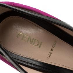 Pre Owned Fendi Black Leather and Purple Suede Cutout Peep Toe Platform Pumps Size 39