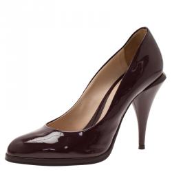 Pre Owned Fendi Burgundy Patent Pointed Pumps Size 37