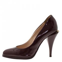 Pre Owned Fendi Burgundy Patent Pointed Pumps Size 37